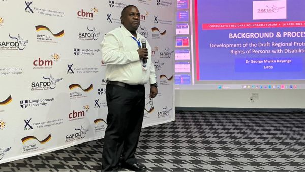 George Kayange presenting on the draft SADC Disability Protocol