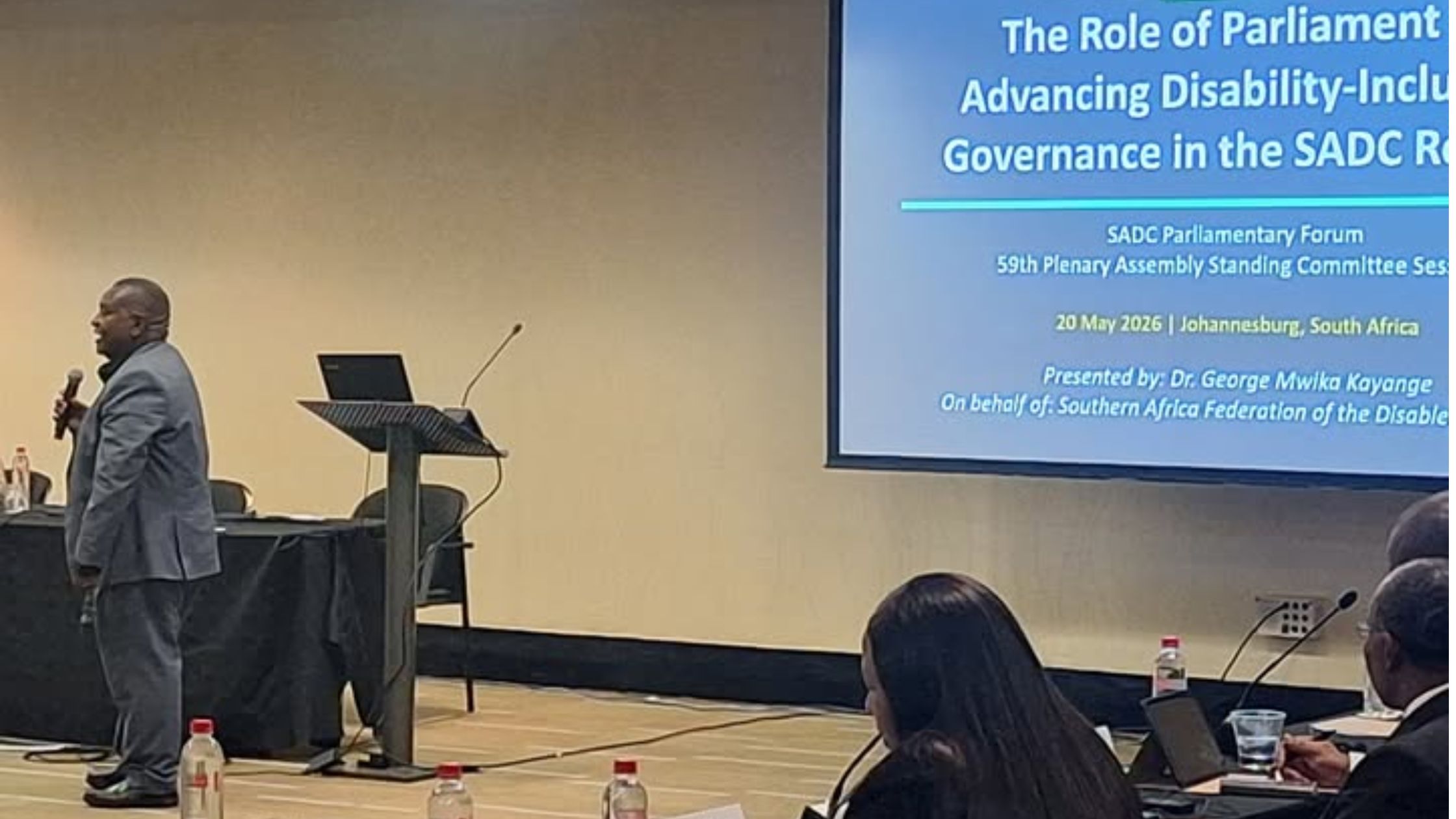 George Kyange presenting at SADC Parliamnetary Forum.