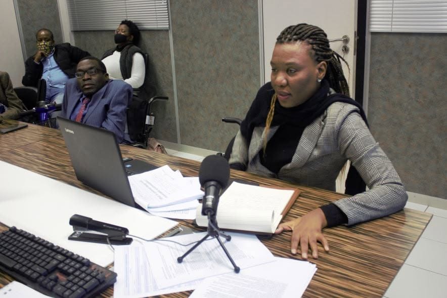 Malebogo Molefhe facilitating the virtual workshop from SAFOD's boardroom.