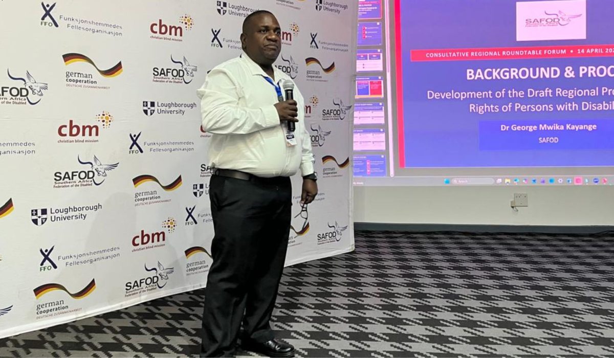 George Kayange presenting on the draft SADC Disability Protocol
